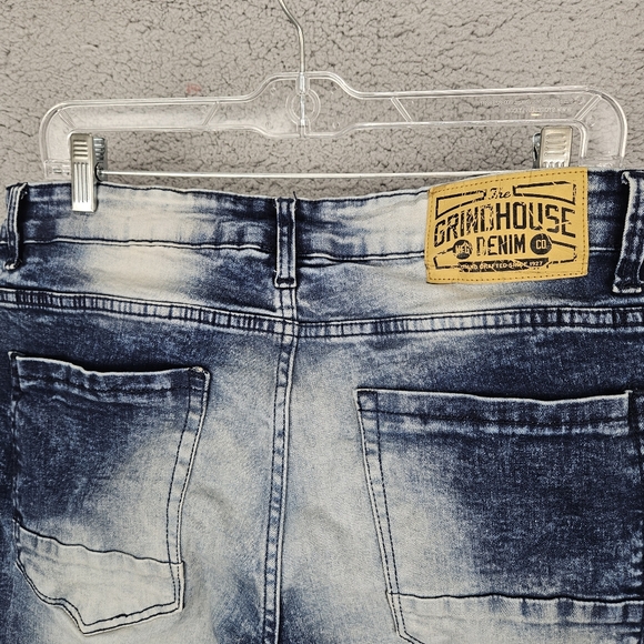 Grindhouse Slim Straight Washed Dark Blue Ripped Stretch Denim Jeans Men 34x32 - Picture 6 of 8